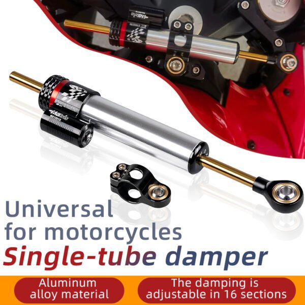 Motorcycle Steering Damper, CNC Aluminum Alloy Universal Motorcycle Steering Damper Stabilizer Safety Control Replacement Steering Damper Fit for MT10 MT 07 MT09 (Long 26cm)-short