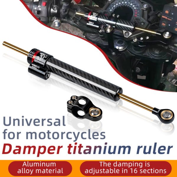 Universal Motorcycle Steering Damper, Adjustable Steering Damper Stabilizer, Linear Reversed Safety Control Aluminum Carbon Fiber (13")-long